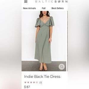 Baltic Born Indie Back Tie Dress in Dusty Green